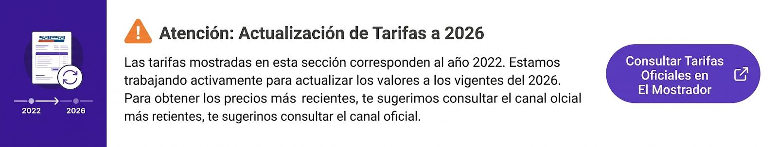 Consultar tarifas oficiales en El Mostrador